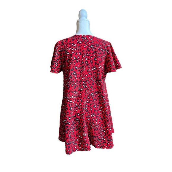 Adrienne Red Leopard Print Butterfly Sleeve Summer Dress V Neck US M - Picture 4 of 7